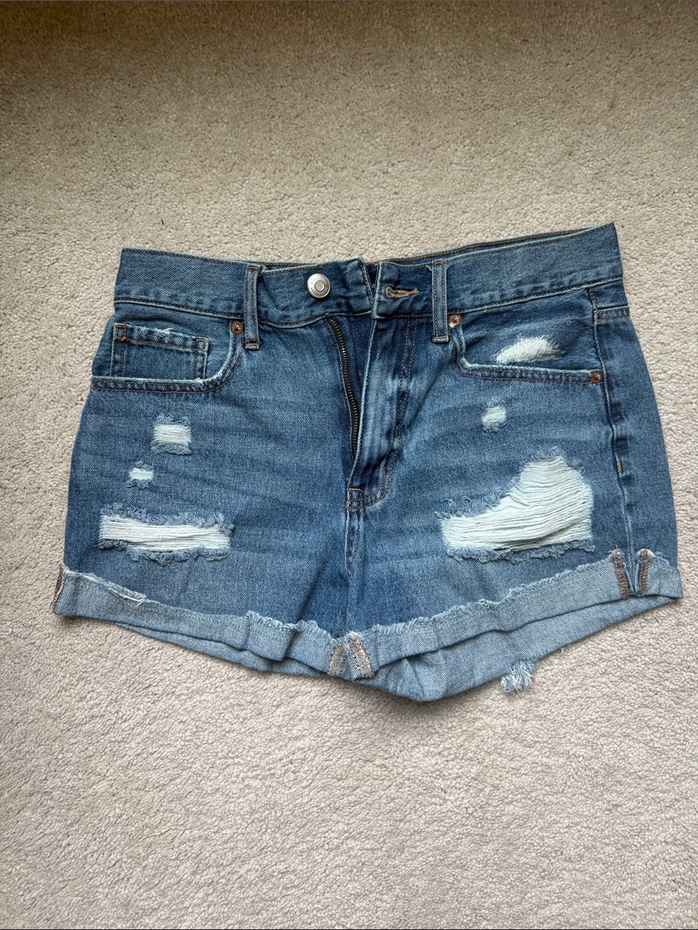 Aeropostale Women's Light Blue Ripped Denim Shorts